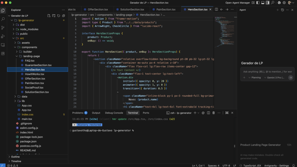 Google Antigravity interface showing agent manager